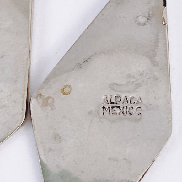 VTG Alpaca Mexico Abalone Mother Of Pearl Dangle Earrings 1960s-70s Mid Century - Picture 9 of 10